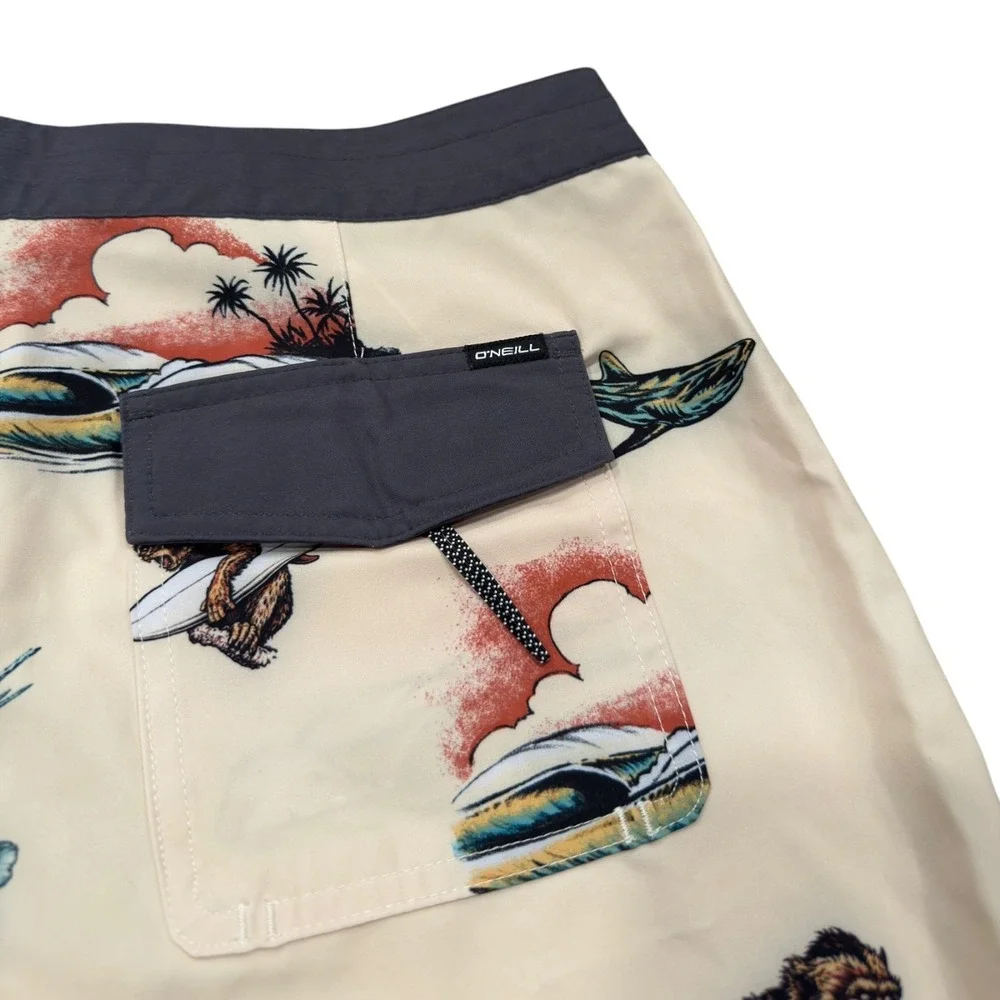 O'Neill Hyperfreak Board Shorts Mens 30 Cream Monkey Surf Tropical Stretch 18.5